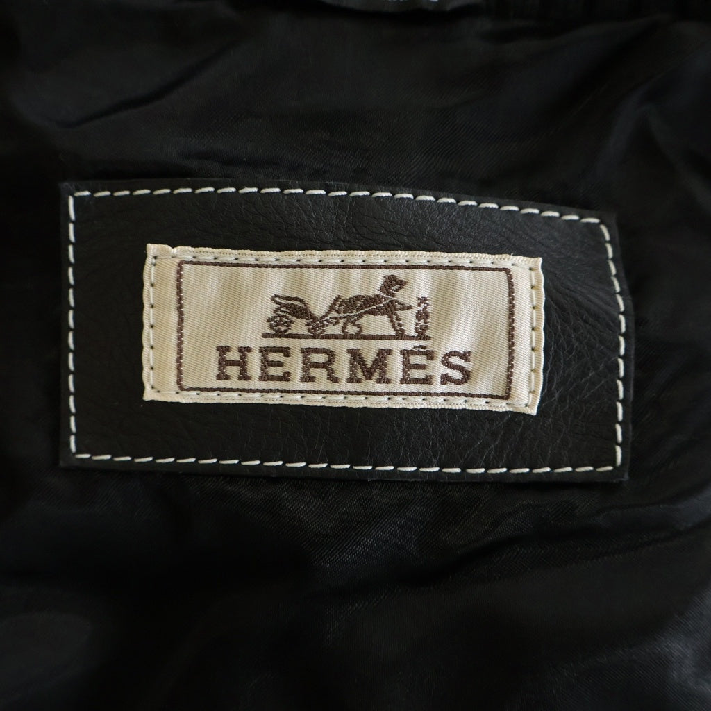 HERMES(エルメス) 26SS ブルゾン アンプラント ステッチ ヴォー スポール ジップアップ レザー ボンバージャケット ブラック