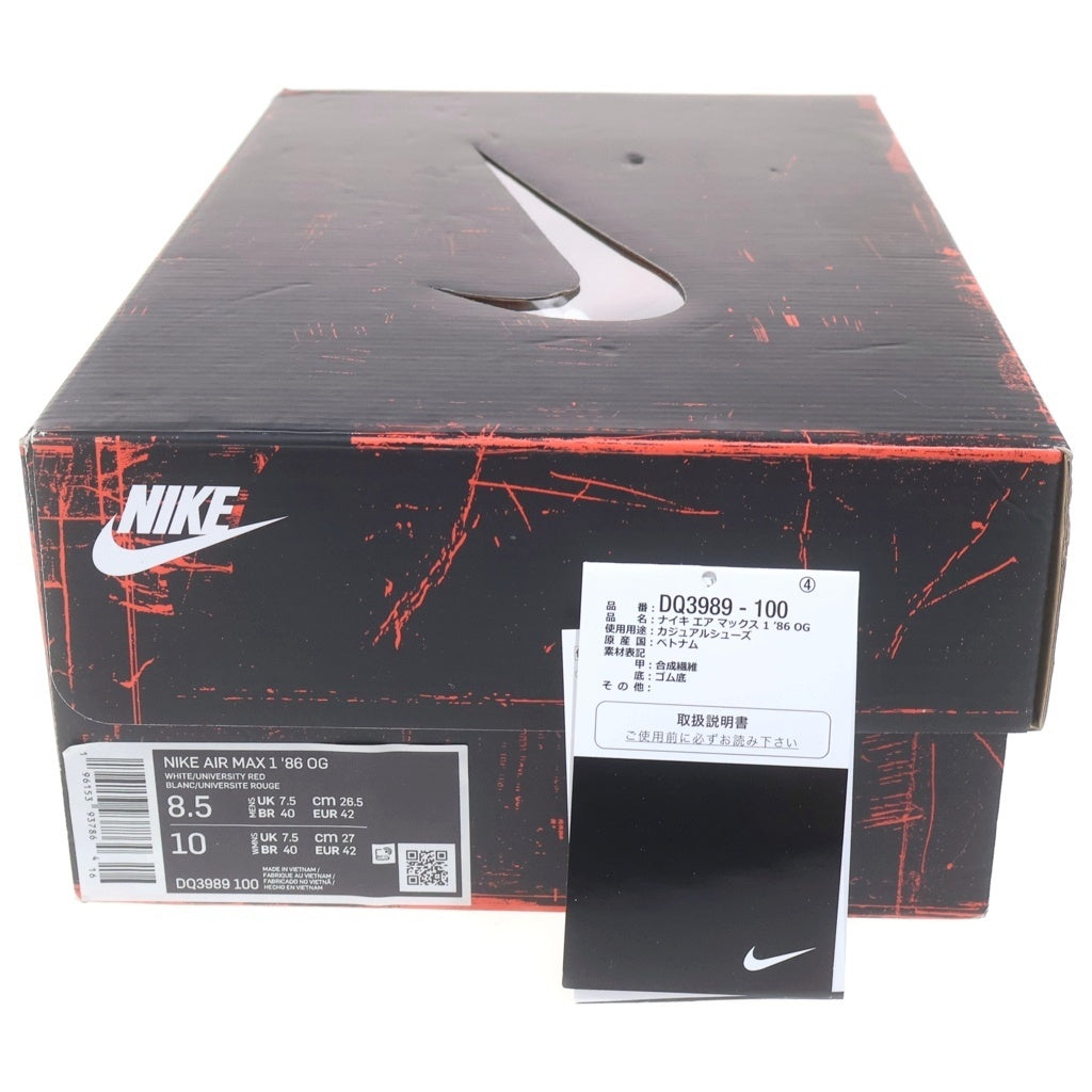 NIKE(ナイキ) AIR MAX1 86 OG BIG BUBBLE RED DQ3989-100 エアマックス1 86 ビッグバブル レッド ローカットスニーカー レッド/ホワイト US8.5/26.5cm