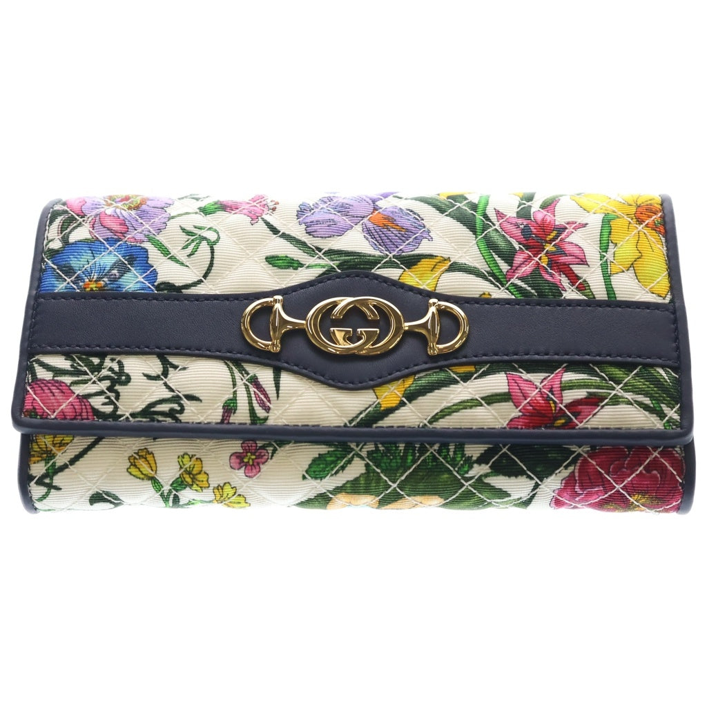 GUCCI(グッチ) GGマーモント フローラ 長財布 レザー×キャンバス ネイビー 536352.0959 レディース