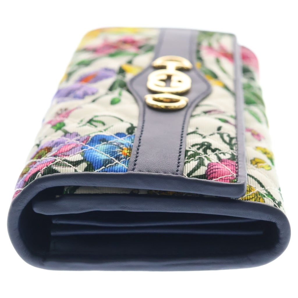 GUCCI(グッチ) GGマーモント フローラ 長財布 レザー×キャンバス ネイビー 536352.0959 レディース