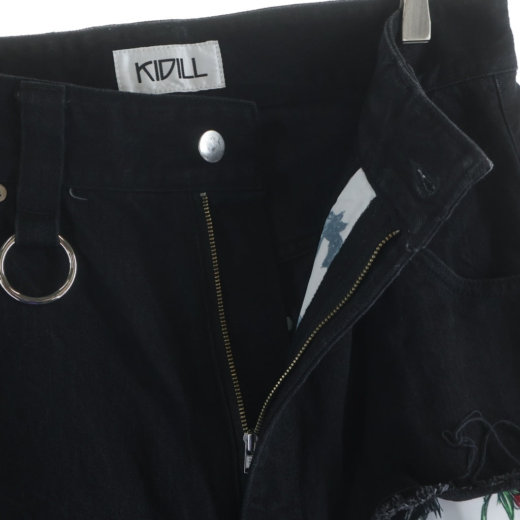 KIDILL(キディル) BUT ROSE DENIM PANTS バット ローズ クラッシュ デニムパンツ ブラック KL431