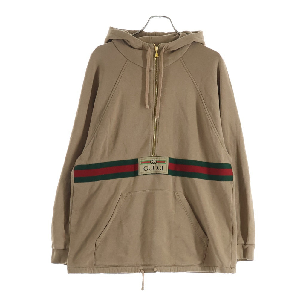 GUCCI(グッチ) GGシェリーライン ウェブストライプ ハーフジップ スウェットプルオーバーパーカー ブラウン 644656 XJC3W