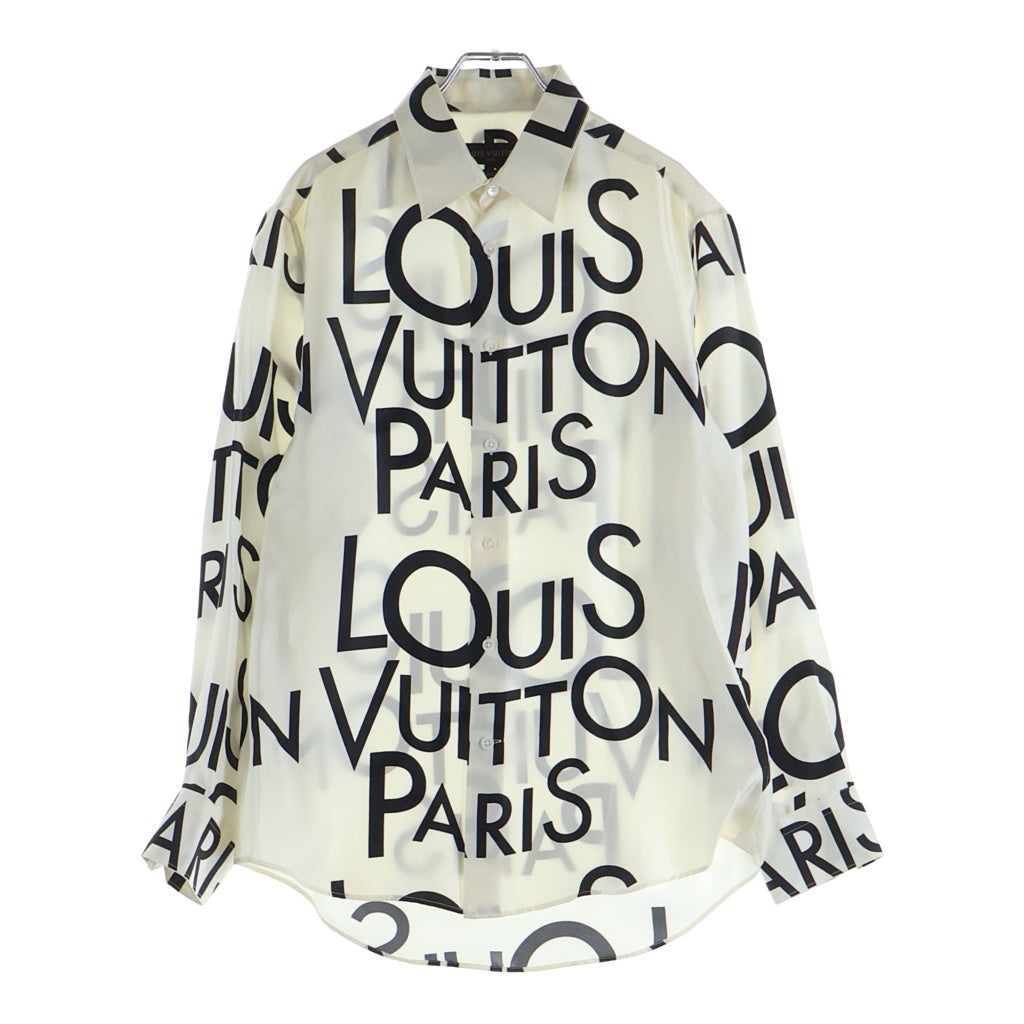 LOUIS VUITTON(ルイヴィトン) 19SS ロゴ 総柄 シルク レギュラーフィット 長袖シャツ ホワイト RM191M JHR HGS08W