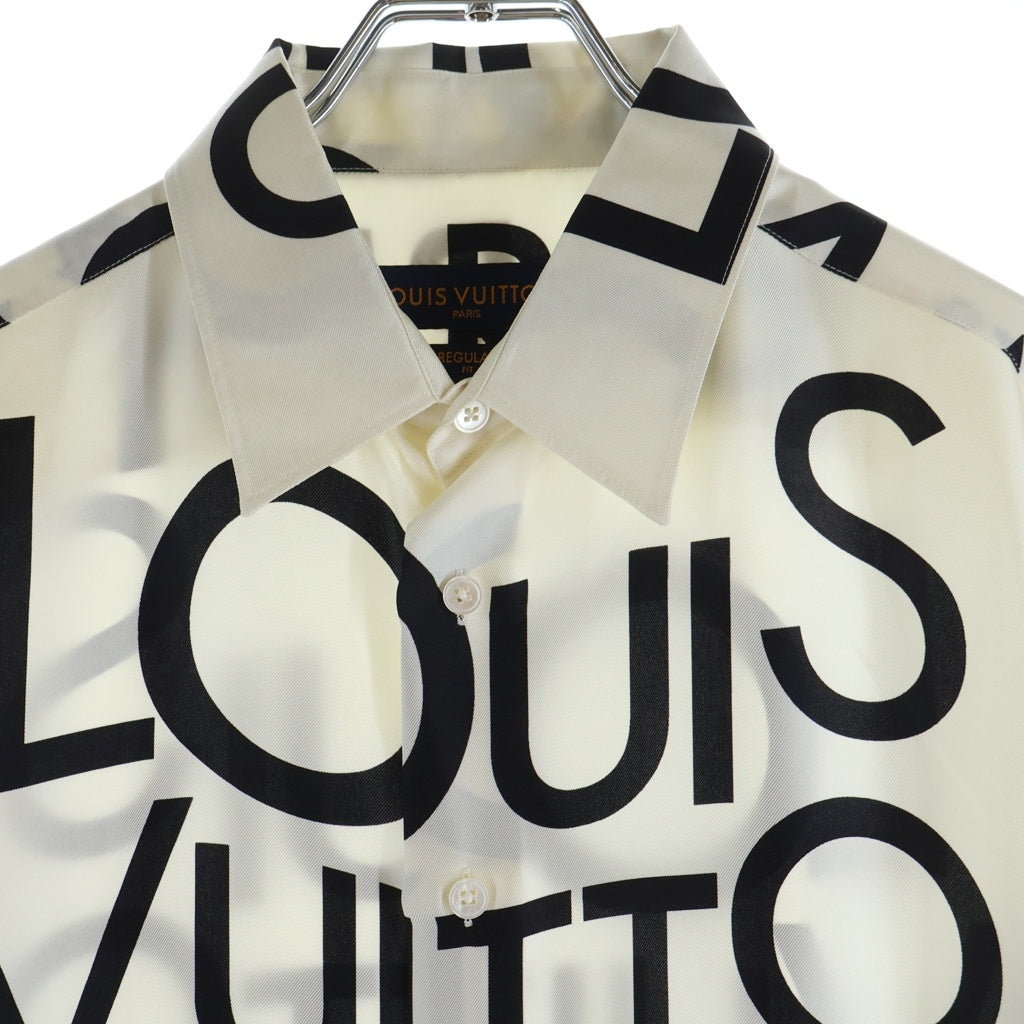 LOUIS VUITTON(ルイヴィトン) 19SS ロゴ 総柄 シルク レギュラーフィット 長袖シャツ ホワイト RM191M JHR HGS08W