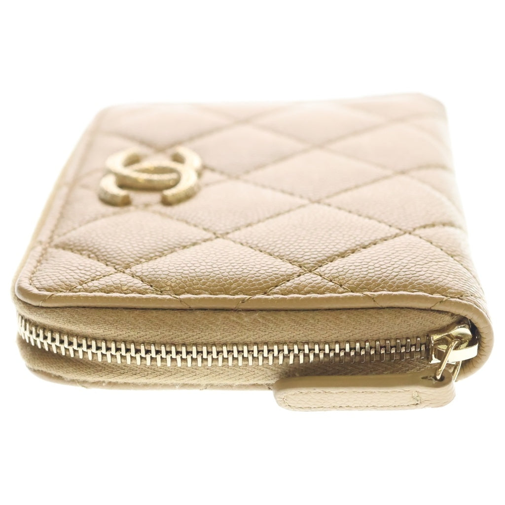 CHANEL(シャネル) ココマーク マトラッセ キャビアスキン レザー ラウンドジップ コンパクトウォレット 財布 ベージュ ゴールド金具 AP5016 レディース