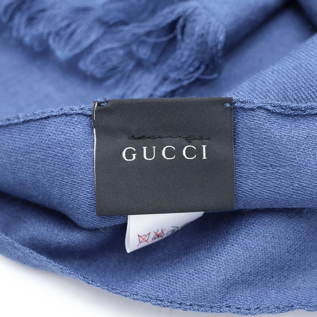 GUCCI(グッチ) GG 総柄 ウール シルク フリンジ ストール ショール マフラー ブルー 165904 レディース