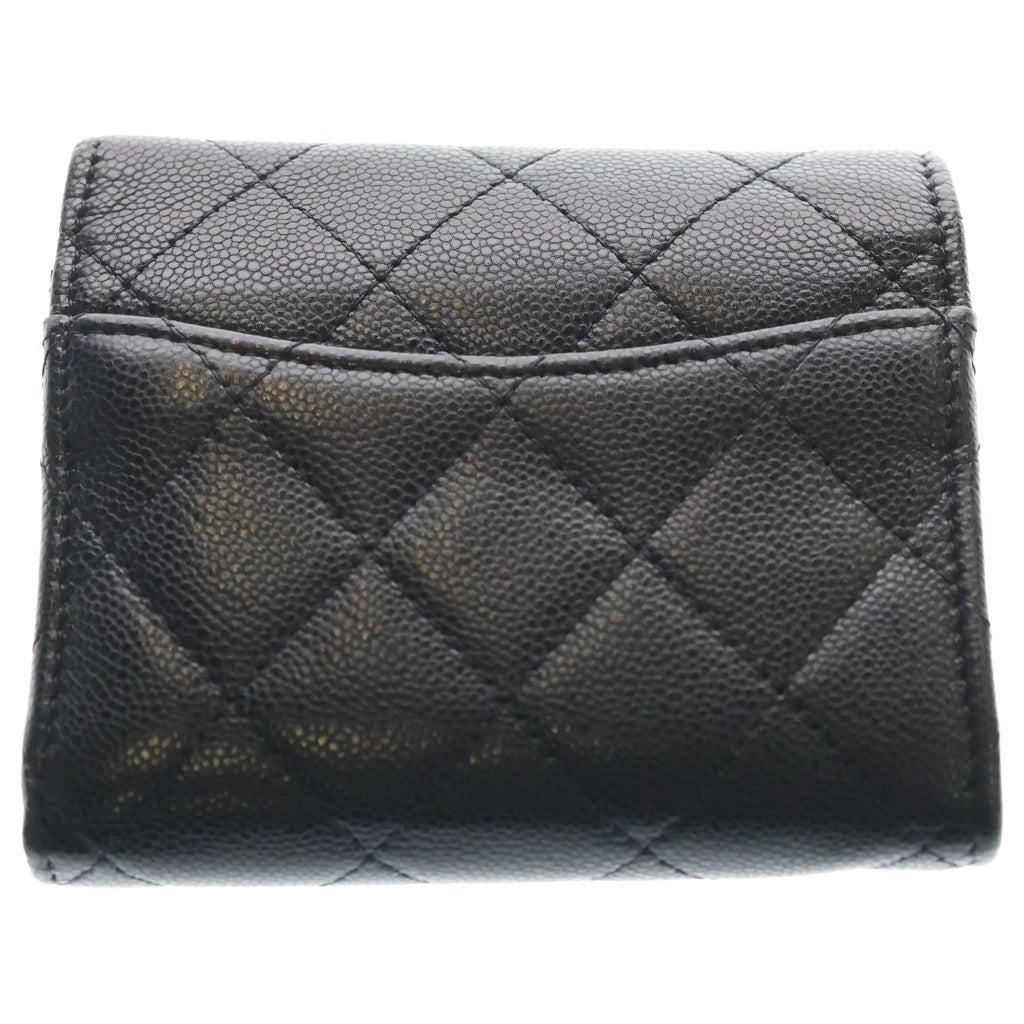 CHANEL(シャネル) ココマーク マトラッセ キャビアスキン レザー コンパクトウォレット 三つ折り財布 ブラック ゴールド金具 AP0231 レディース