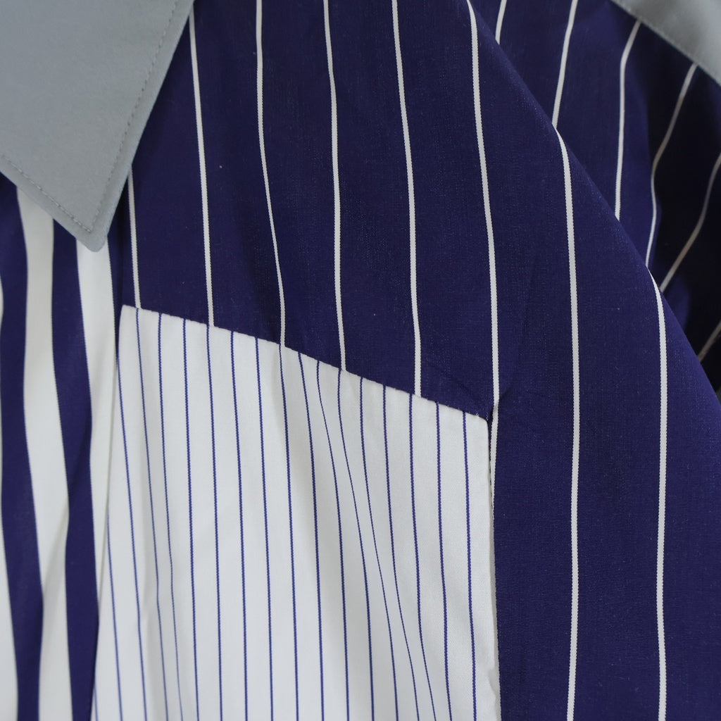 COMME des GARCONS SHIRT(コムデギャルソンシャツ) ストライプ パッチワーク 再構築 コットン 長袖シャツ ホワイト/グレー/ブルー S28056