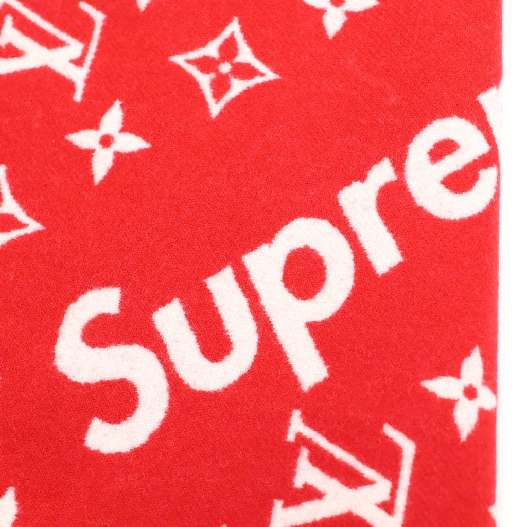 LOUIS VUITTON(ルイヴィトン) 17AW ×Supreme Monogram Scarf カシミヤ混 モノグラム 総柄 フリンジ マフラー ストール ショール スカーフ レッド MP1890