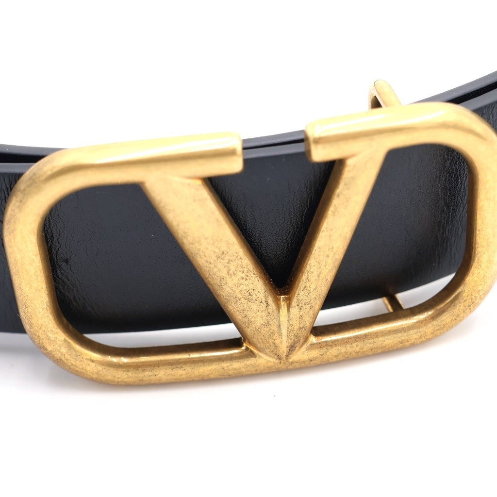 VALENTINO(ヴァレンティノ) Vロゴ バックル レザー ベルト ブラック/ゴールド TY2T0Q90ECU
