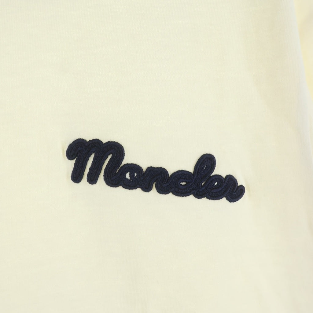 MONCLER(モンクレール) 25AW ロゴ刺繍 ストライプリブネック コットン 半袖Tシャツ カットソー ホワイト K20918C00022