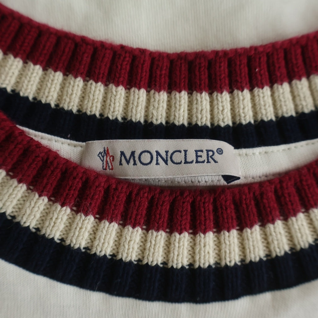 MONCLER(モンクレール) 25AW ロゴ刺繍 ストライプリブネック コットン 半袖Tシャツ カットソー ホワイト K20918C00022
