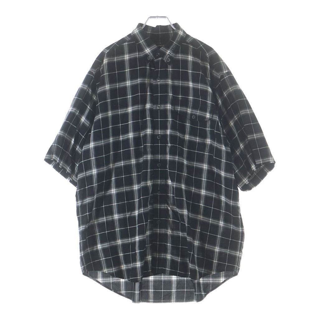 BALENCIAGA(バレンシアガ) 19SS SHORT SLEEVE CHECKED SHIRT 襟エンブロイダリー 総柄チェック デザイン 半袖 ボタンシャツ ブラック 558869