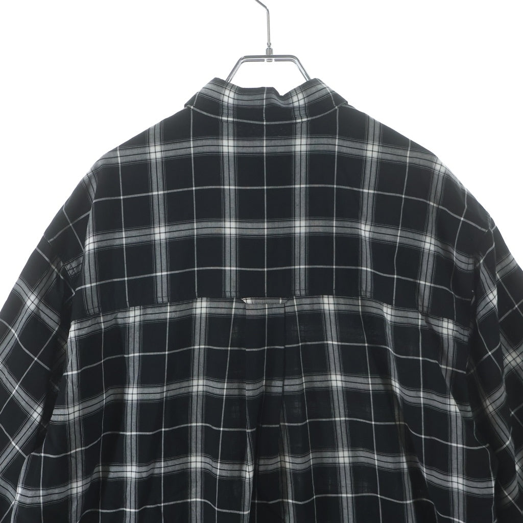 BALENCIAGA(バレンシアガ) 19SS SHORT SLEEVE CHECKED SHIRT 襟エンブロイダリー 総柄チェック デザイン 半袖 ボタンシャツ ブラック 558869