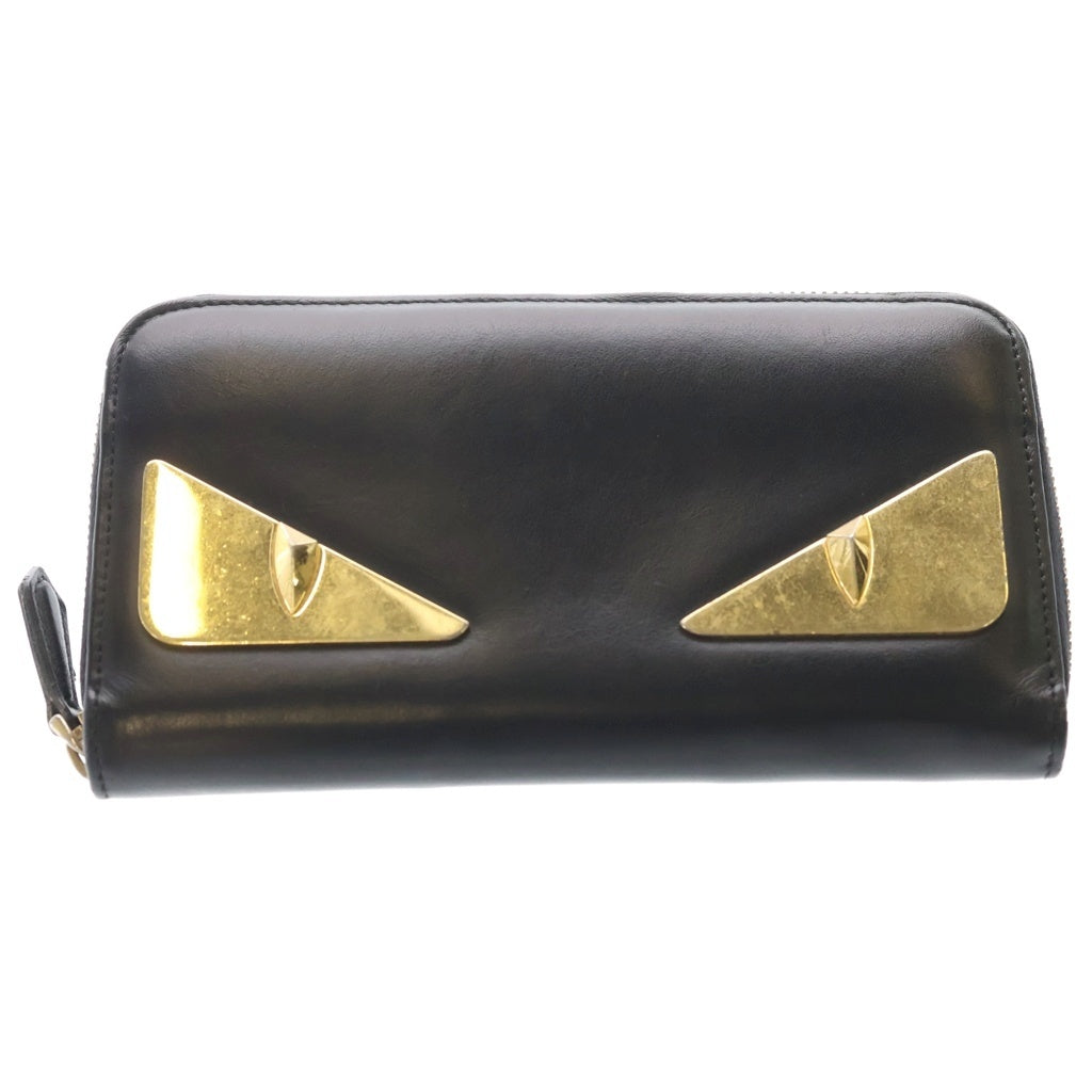FENDI(フェンディ) バグズアイ モンスター ラウンドジップ レザー ロングウォレット 長財布 ブラック 7M0210-SQP-189-3260