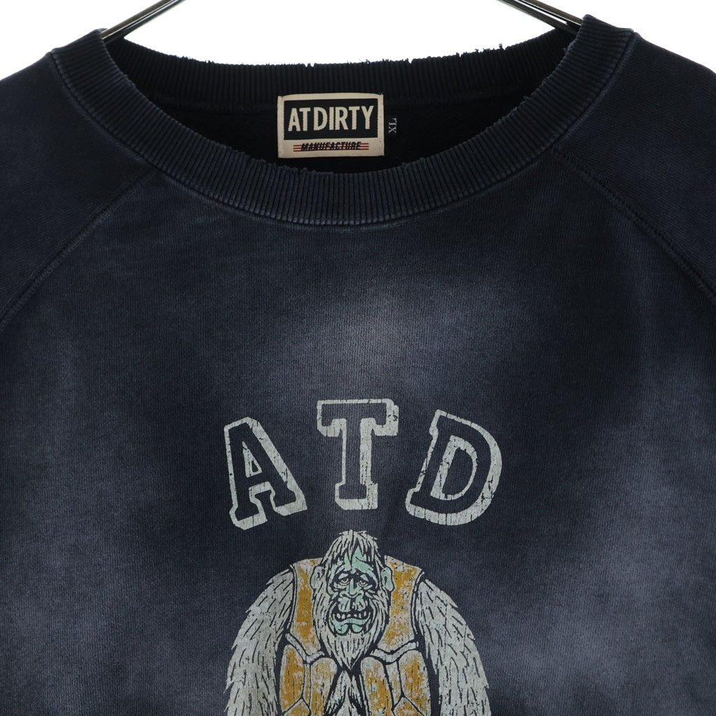 AT-DIRTY アットダーティー AT-DIRTY（アットダーティー）24AW DIRTY COLLEGE SWEAT ヴィンテージ加工 プリント スウェットトレーナー ブラック ATD24AW-01 AT-DIRTY(アットダーティー) AT-DIRTY（アットダーティー）24AW DIRTY