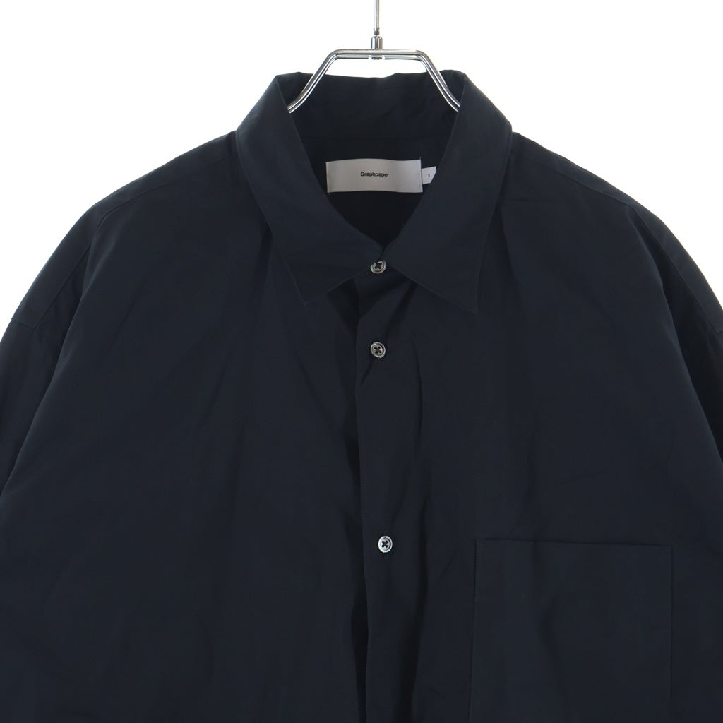 Graphpaper(グラフペーパー) 23AW High Count Regular Collar Round Cut Shirt レギュラーカラー ラウンドカット オーバーサイズ 長袖シャツ ブラック GM233-5032B