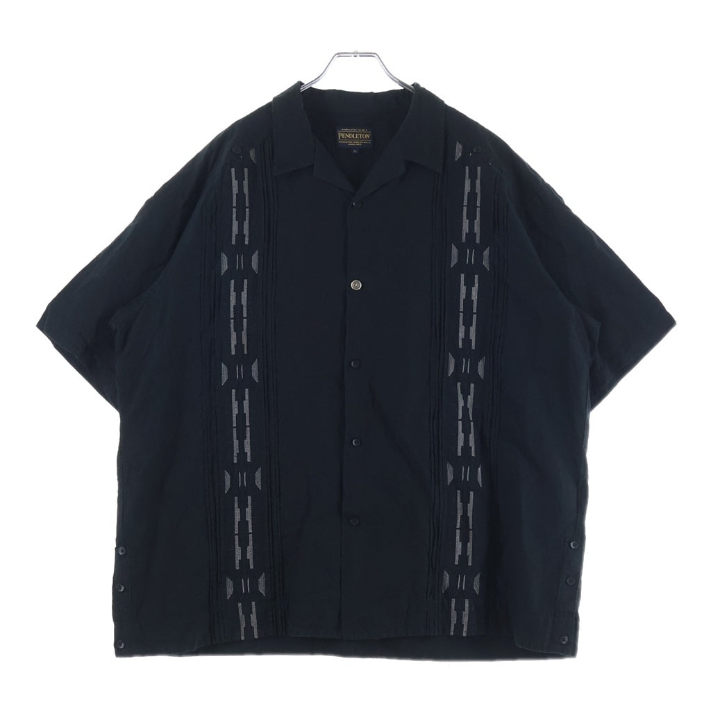 PENDLETON(ペンドルトン) ×Bill Wall Leather Cuba Shirt ビルウォールレザー コットンリネン オープンカラー キューバ 半袖シャツ ブラック 4275-6200