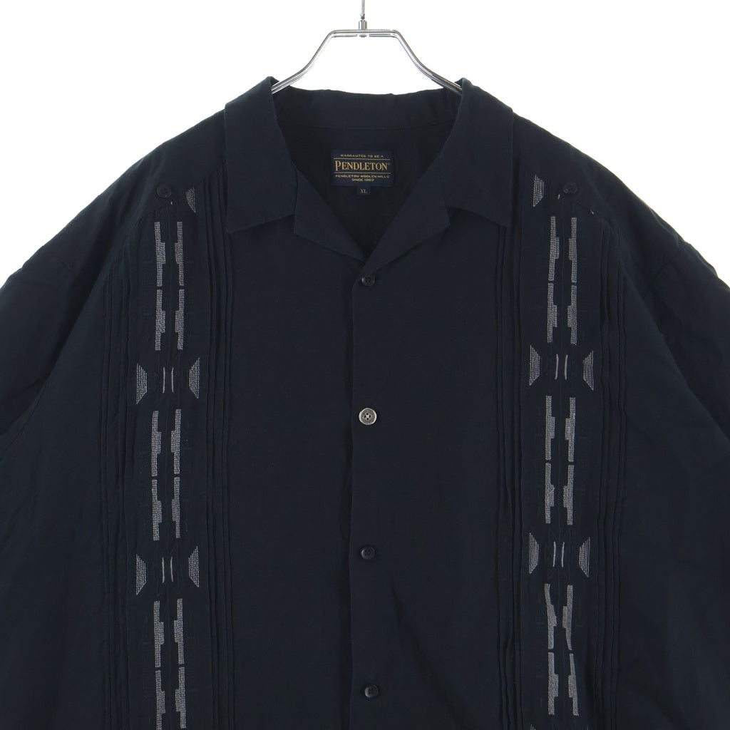 PENDLETON(ペンドルトン) ×Bill Wall Leather Cuba Shirt ビルウォールレザー コットンリネン オープンカラー キューバ 半袖シャツ ブラック 4275-6200
