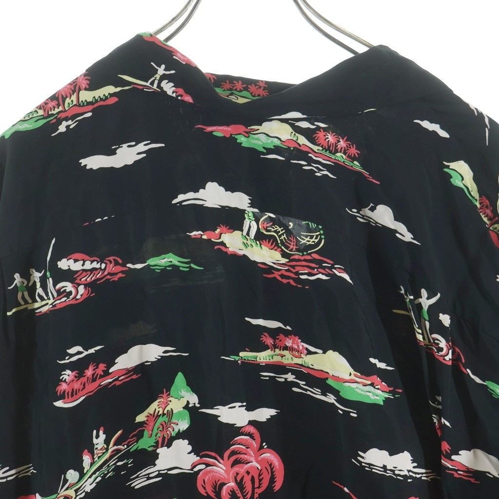 DUKE KAHANAMOKU デュークカハナモク SPECIAL EDITION HAWAIIAN VILLAGE スペシャルエディション ハワイアンビレッジ レーヨン オープンカラー 長袖シャツ ブラック/レッド DK290041 DUKE KAHANAMOKU(デュークカハナモク) SPECIAL EDITION HAWAIIAN