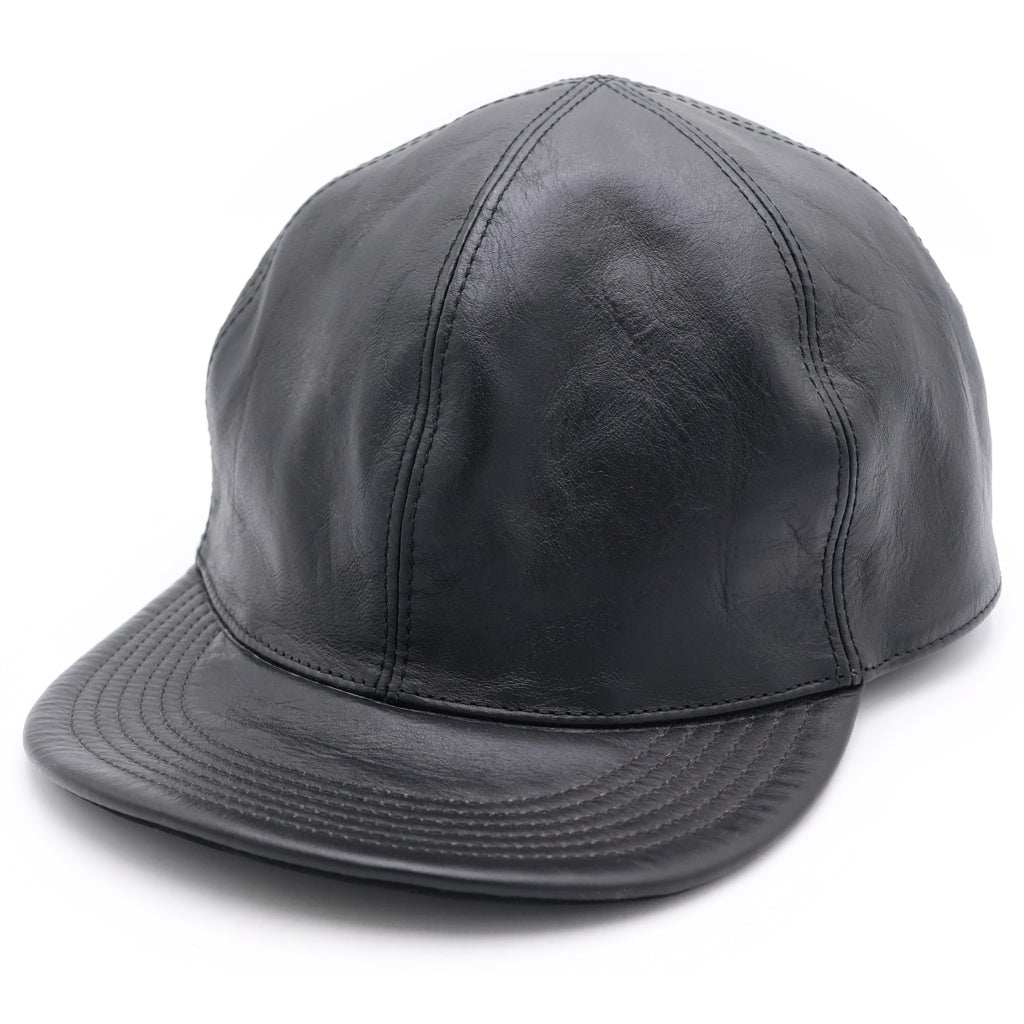 NO BRAND(ノーブランド) BRUNEL&CO HATMAKERS 2TONE B.B.CAP ブルーネルハットメイカーズ マルチレザー Bデザイン 6パネル ベースボールキャップ 帽子 ブラック