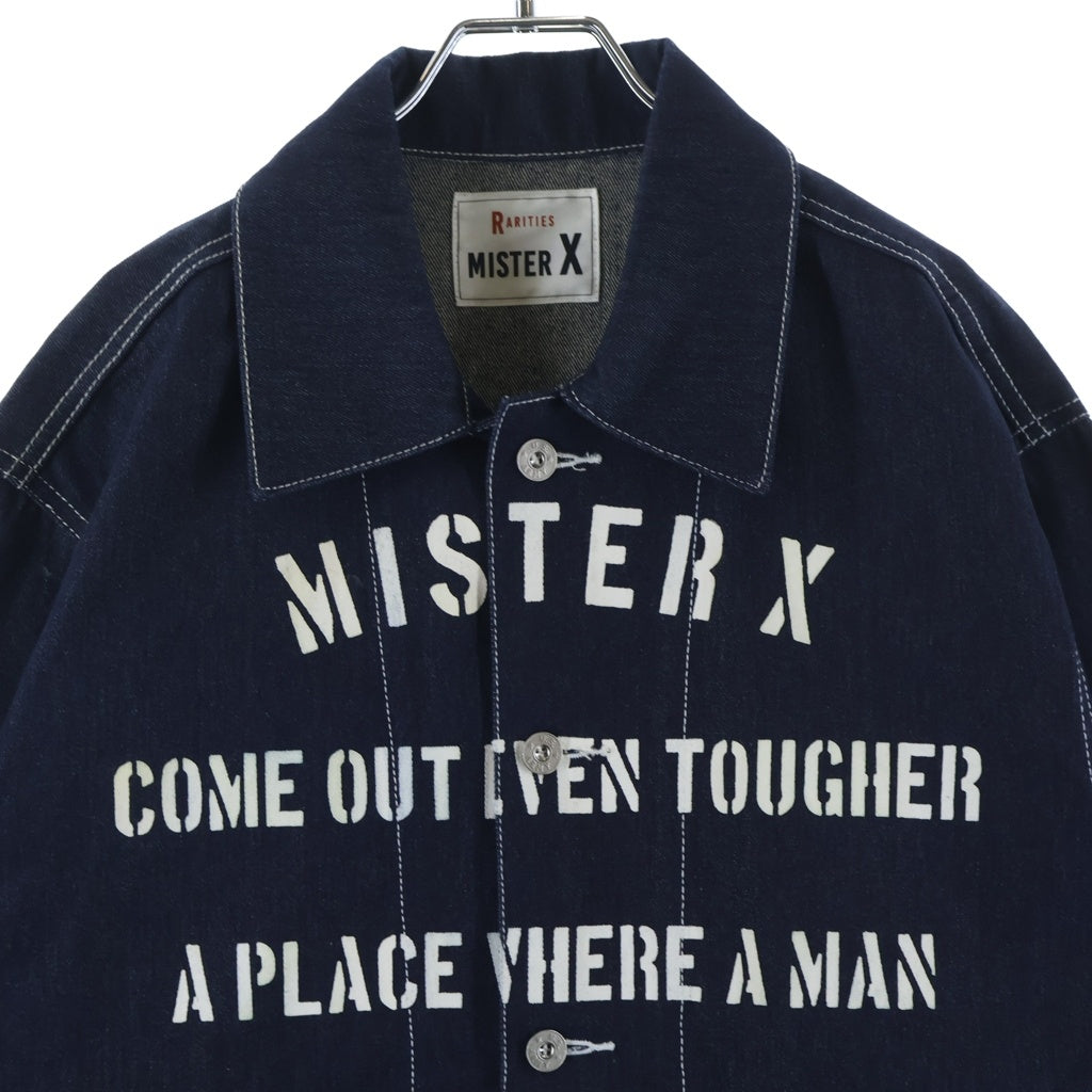 NO BRAND(ノーブランド) MISTER X RARITIES ミスターエックス レアリティーズ プリント カバーオール デニムジャケット 白ステッチ インディゴ