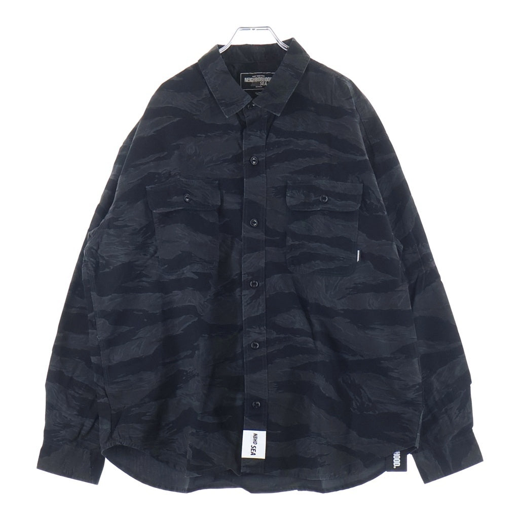 WIND AND SEA(ウィンダンシー) 23SS ×NEIGHBORHOOD TIGER CAMO LS SHIRT ネイバーフッド タイガーカモ 長袖シャツ ブラック WDS-C-NBHD-23-Q3-04