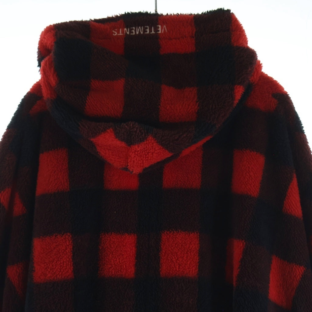 VETEMENTS(ヴェトモン) 17AW Bathrobe Fleece Coat チェック柄 フリース ガウンコート レッド/ブラック MH17JA13