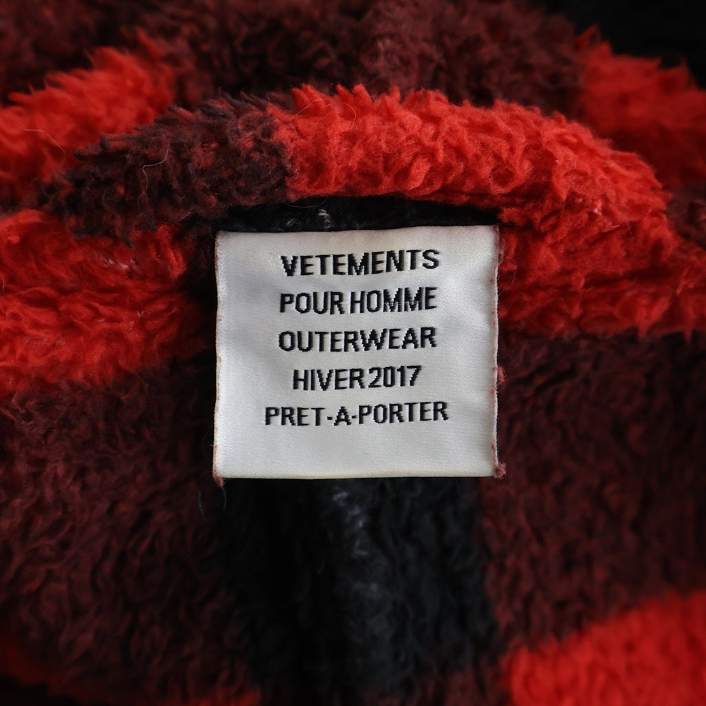 VETEMENTS(ヴェトモン) 17AW Bathrobe Fleece Coat チェック柄 フリース ガウンコート レッド/ブラック MH17JA13