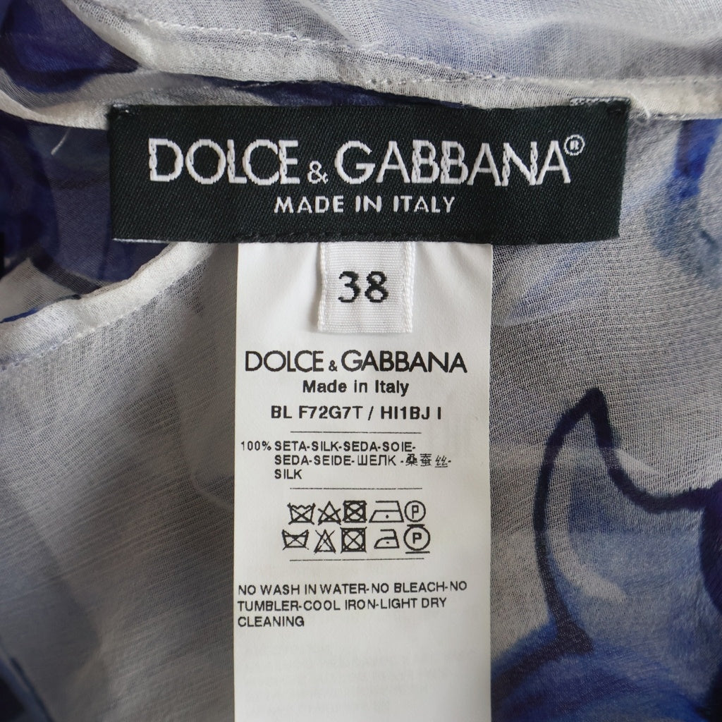 DOLCE & GABBANA(ドルチェアンドガッバーナ) ボタニカル総柄 シースルー シルク ロングスリーブ 長袖 ブラウス レディース ブルー F72G7T
