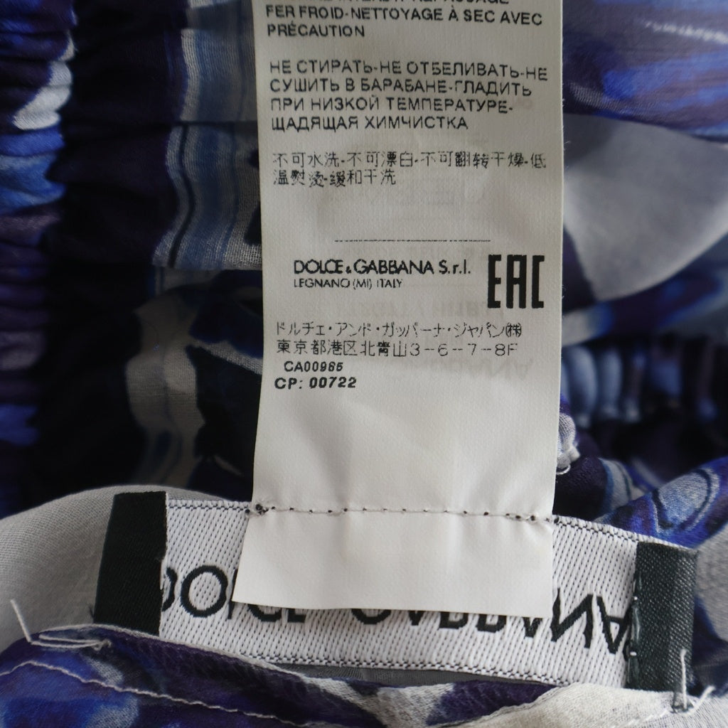 DOLCE & GABBANA(ドルチェアンドガッバーナ) ボタニカル総柄 シースルー シルク ロングスリーブ 長袖 ブラウス レディース ブルー F72G7T