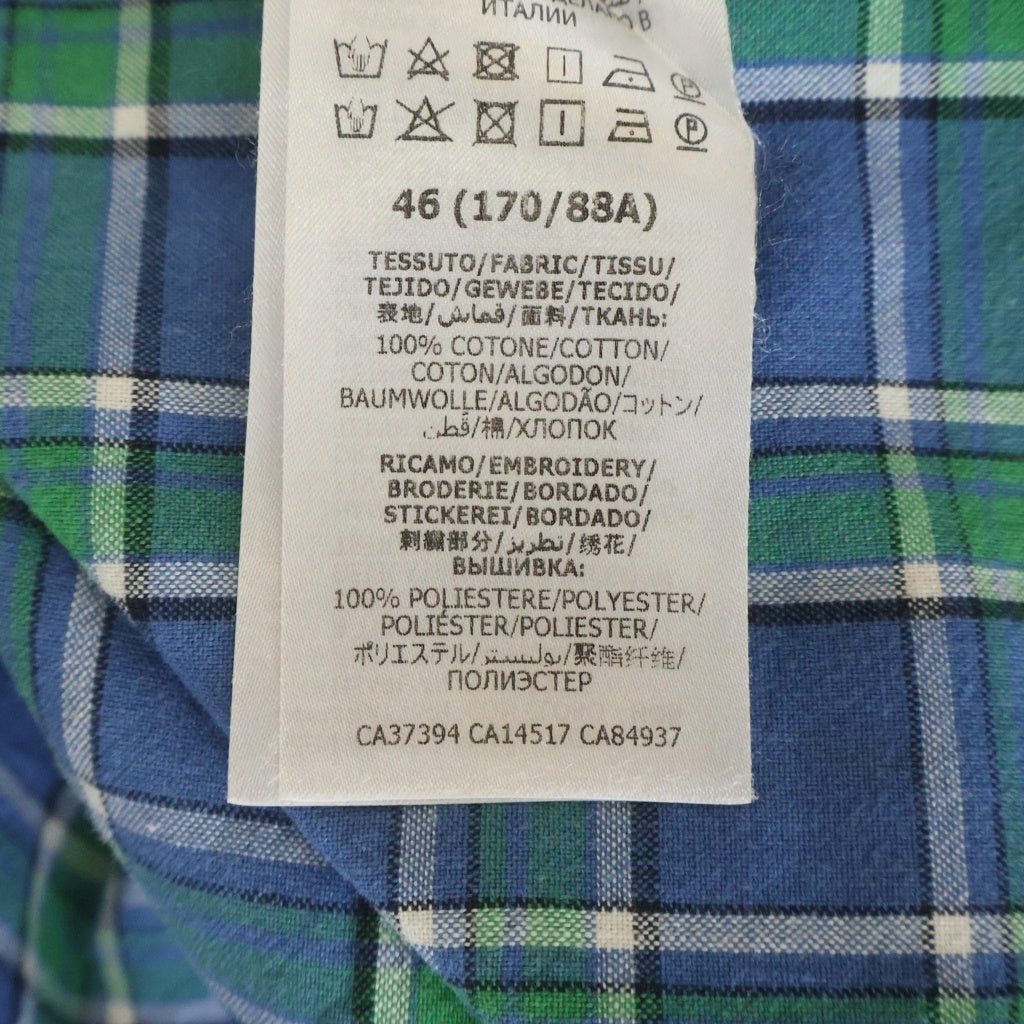 GUCCI(グッチ) 胸ポケットエンブロイダリーデザイン 総柄チェック カラーポイント 半袖 シャツ ブルー 626093-ZAEOO