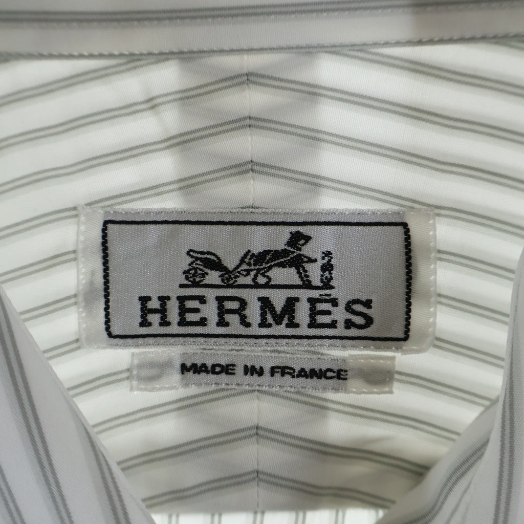 HERMES(エルメス) ストライプ総柄 レギュラーカラー コットン ロングスリーブ 長袖シャツ ホワイト