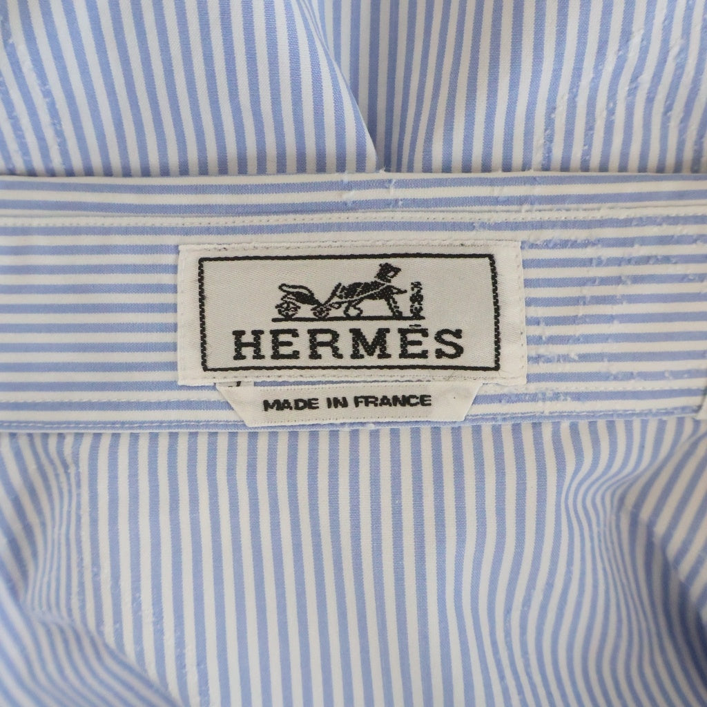 HERMES(エルメス) シェーヌダンクル総柄 レギュラーカラーストライプ ロングスリーブ 長袖 シャツ ブルー