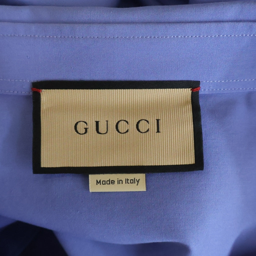 GUCCI(グッチ) ボタンダウン ロゴ刺繍 ポケット付き 長袖シャツ ブルー 770291 ZAPC5