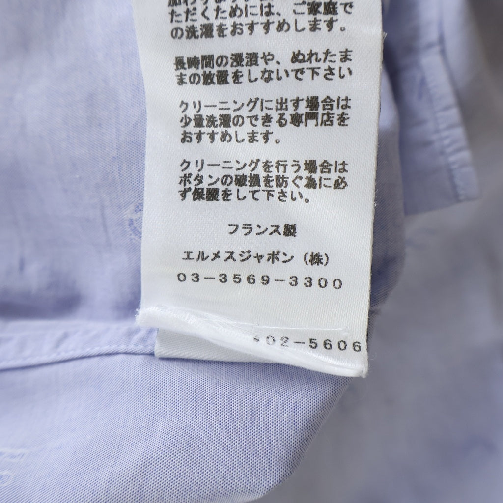 HERMES(エルメス) 馬蹄総柄デザイン セリエボタン レギュラーカラー ロングスリーブ 長袖 ドレスシャツ ブルー
