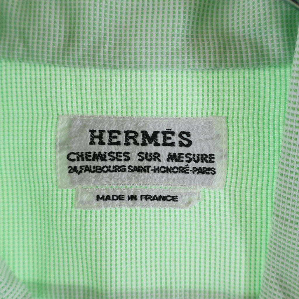 HERMES(エルメス) 胸ポケット セリエボタン マイクロスクエア柄 レギュラーカラー ロングスリーブ 長袖 ドレスシャツ グリーン