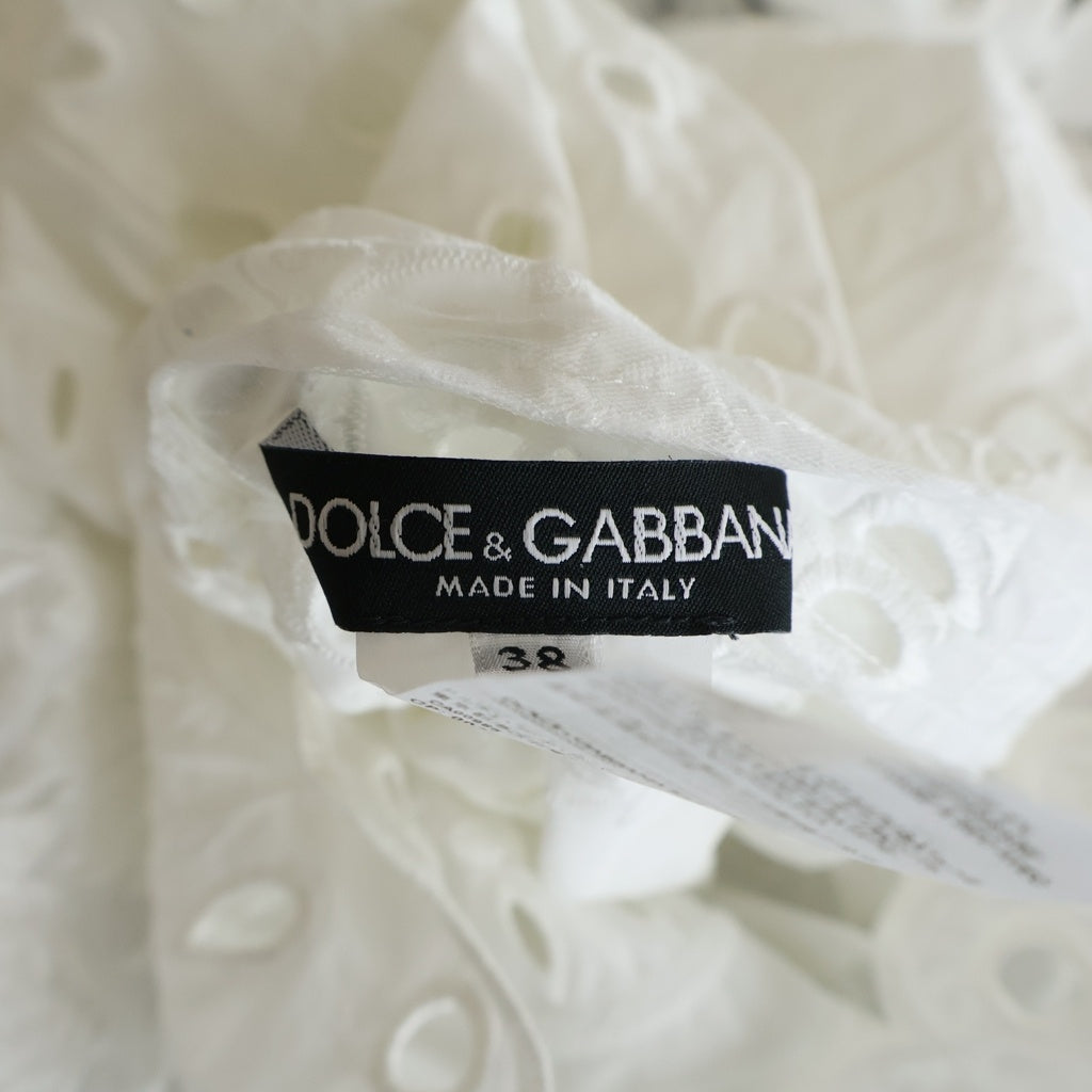 DOLCE & GABBANA(ドルチェアンドガッバーナ) ボタニカル総柄 バックジップ ロング丈 コットンブラウス シャツ ホワイト レディース