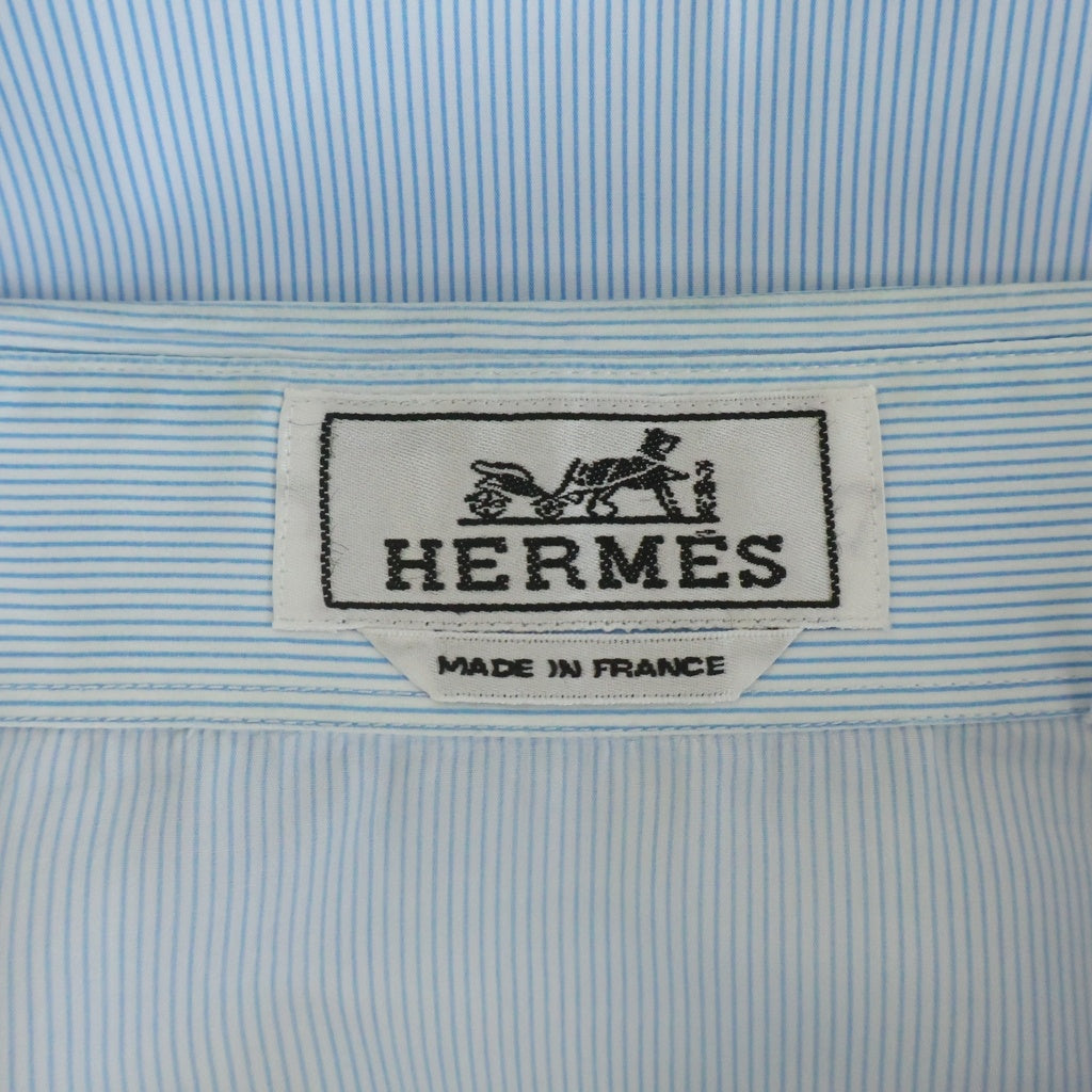 HERMES(エルメス) 胸ハートデザイン マイクロストライプ柄 レギュラーカラー ロングスリーブ 長袖 ドレスシャツ ブルー