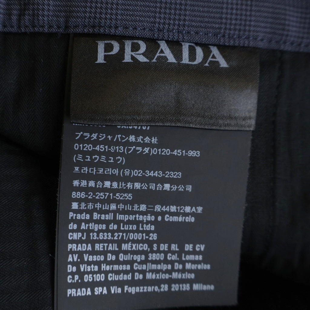 PRADA(プラダ) チェック柄 ポリアミド エラステイン スラックス トラウザーパンツ グレー