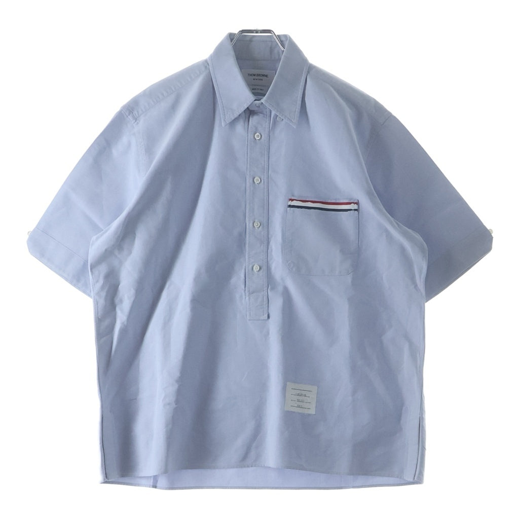 THOM BROWNE(トムブラウン) 胸ポケット ボタンダウン サイドスリッド 半袖シャツ ブルー