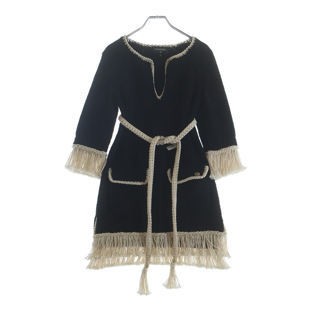 CHANEL(シャネル) コットン フリンジ ベルト付きニットワンピース ブラック レディース P58133K07645