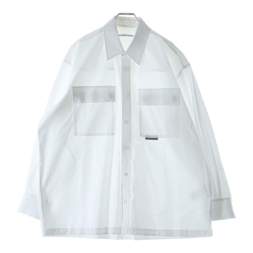 ALEXANDER WANG(アレキサンダーワン) BUTTON DOWN SHIRT WITH CHEST POCKETS レギュラーカラー ダブルポケット 半袖シャツ ホワイト 4WC2231391