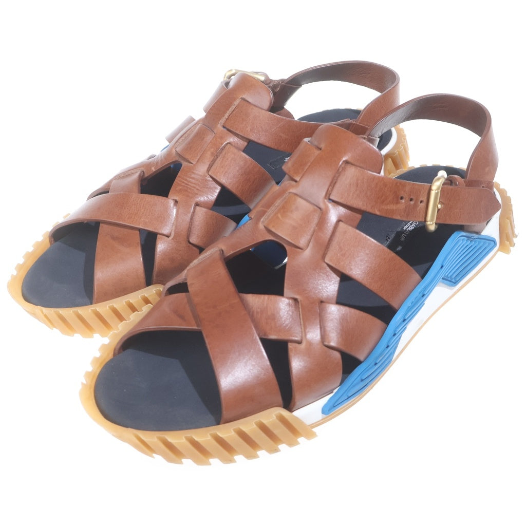 DOLCE & GABBANA(ドルチェアンドガッバーナ) レザー バックル付き サンダル ラバーソール ブラウン 9 CS1795