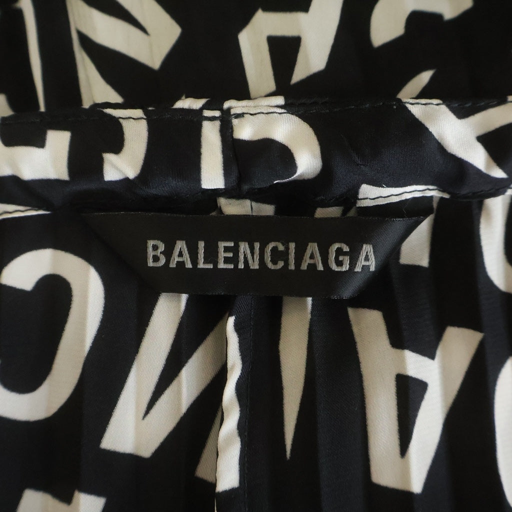 BALENCIAGA(バレンシアガ) オールオーバーロゴプリント ドローストリング プリーツ ミディアムスカート ブラック レディース 704365 TML20