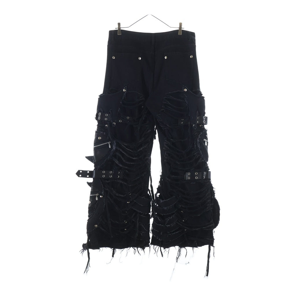 NO BRAND ノーブランド MMOPTION (ミリオプション) ダメージ加工 コットン ワイド リメイクカスタムデニムパンツ NO BRAND(ノーブランド) MMOPTION (ミリオプション) ダメージ加工
