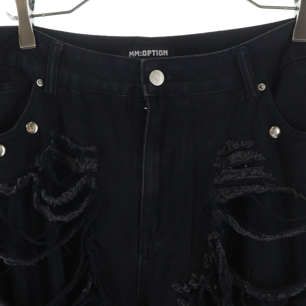 NO BRAND(ノーブランド) MMOPTION (ミリオプション) ダメージ加工 コットン ワイド リメイクカスタムデニムパンツ
