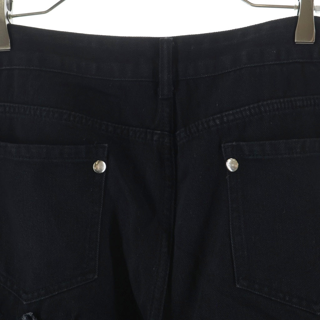 NO BRAND(ノーブランド) MMOPTION (ミリオプション) ダメージ加工 コットン ワイド リメイクカスタムデニムパンツ