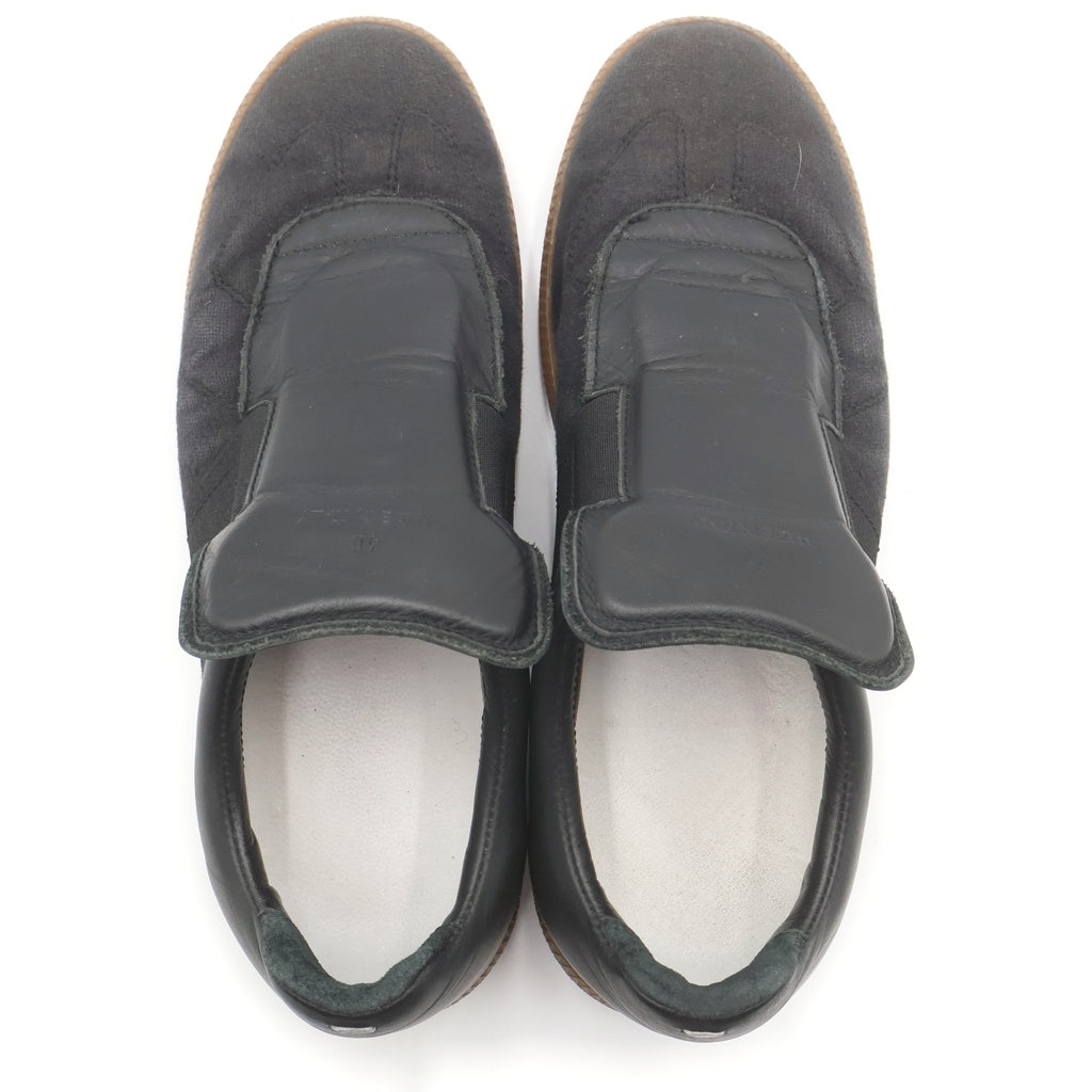 Maison Margiela(メゾンマルジェラ) ジャーマントレーナー レザー切り替え スリッポン ローカットスニーカー ブラック