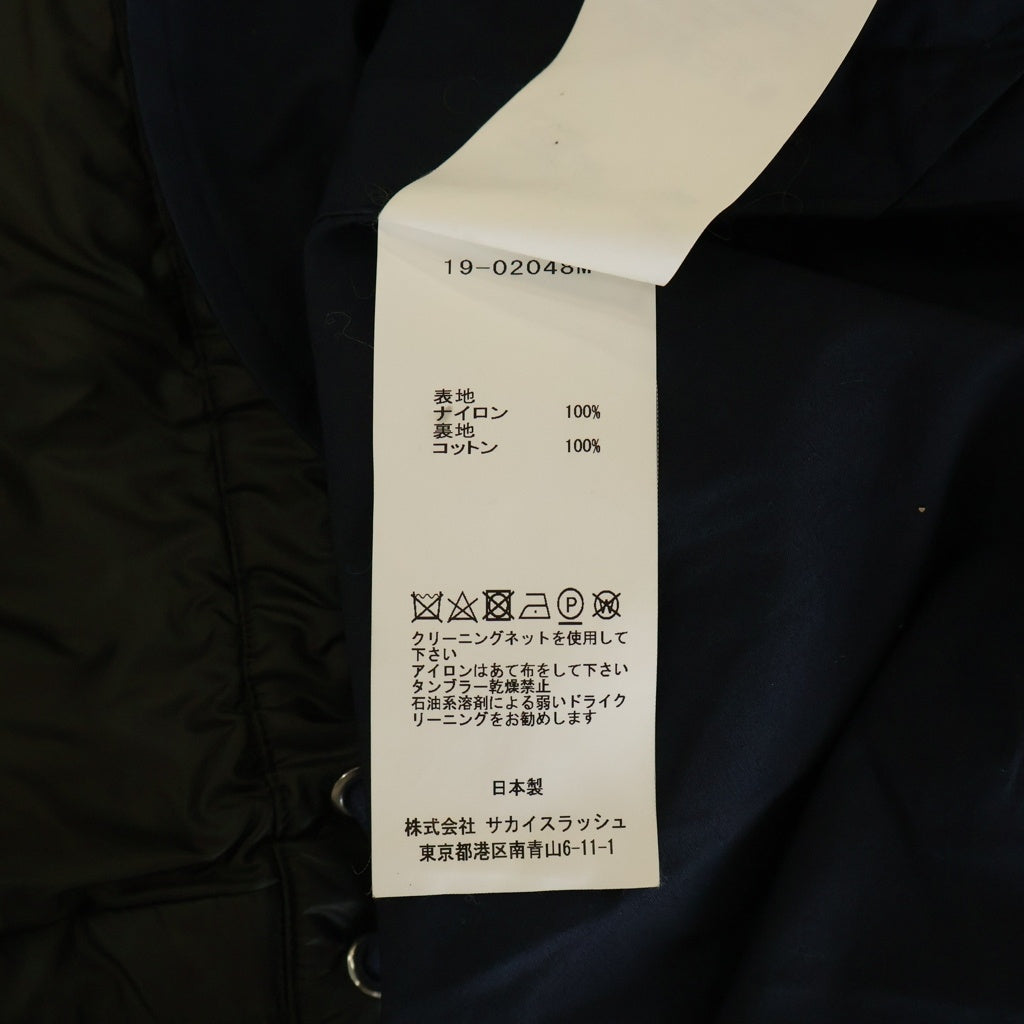 Sacai(サカイ) 19AW SPONGE SWEAT MA-1 HOODIE ドローコード付き 裏地切り替え ボタン ナイロンジャケット カーキ 19-02048M